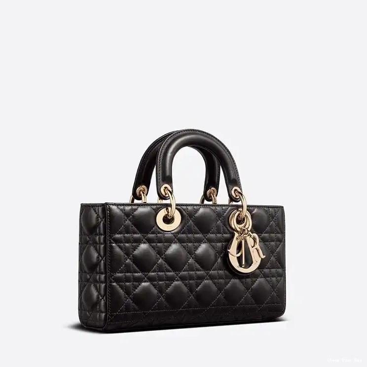 Dior Factory Outlet Cannage Medium Bag D-Joy Lady Black Lambskin 0503